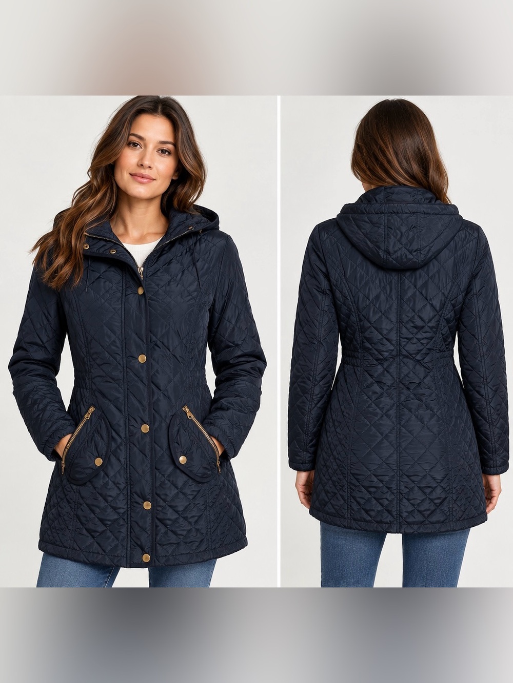 Cavalini Originals Navy Quilted Hooded Longline Jacket Small
Style NYJK18M